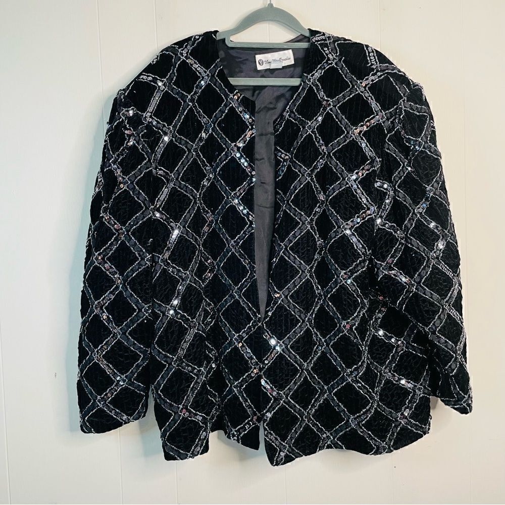 Vintage Yves de Mardix Velvet Sequins Open Blazer